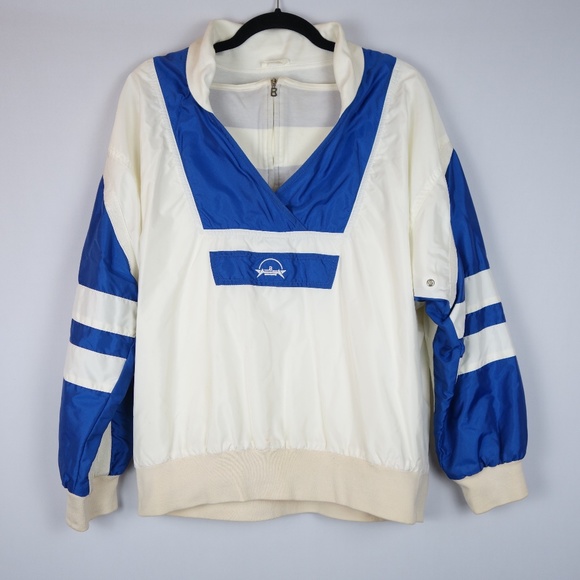 Vtg Bogner Embroidered Blue & White Ski Jacket & Pants Set Made In USA, Size 8